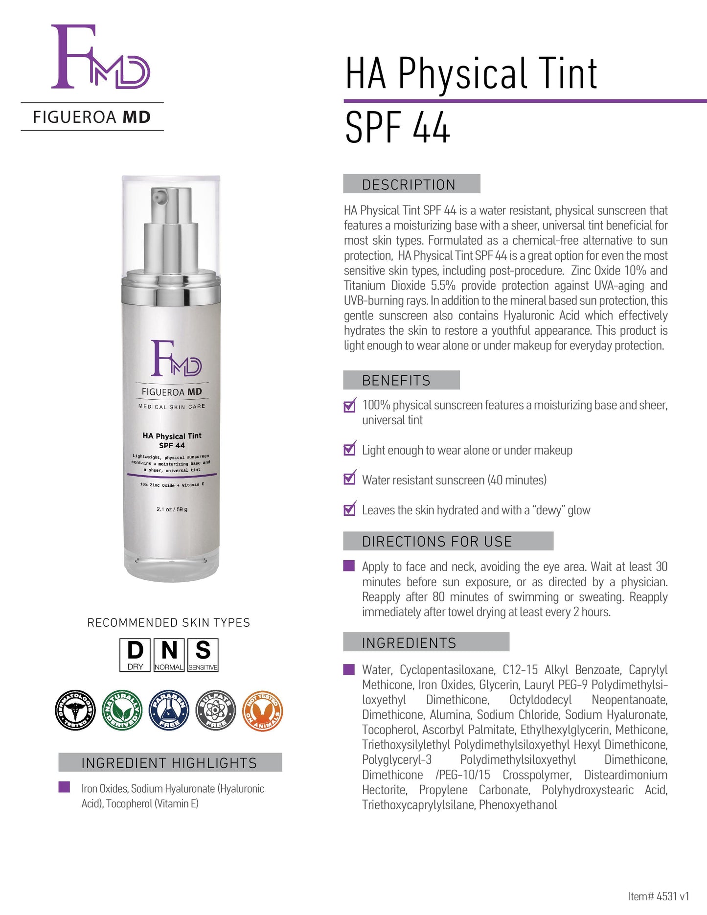 HA Physical Tint SPF 44